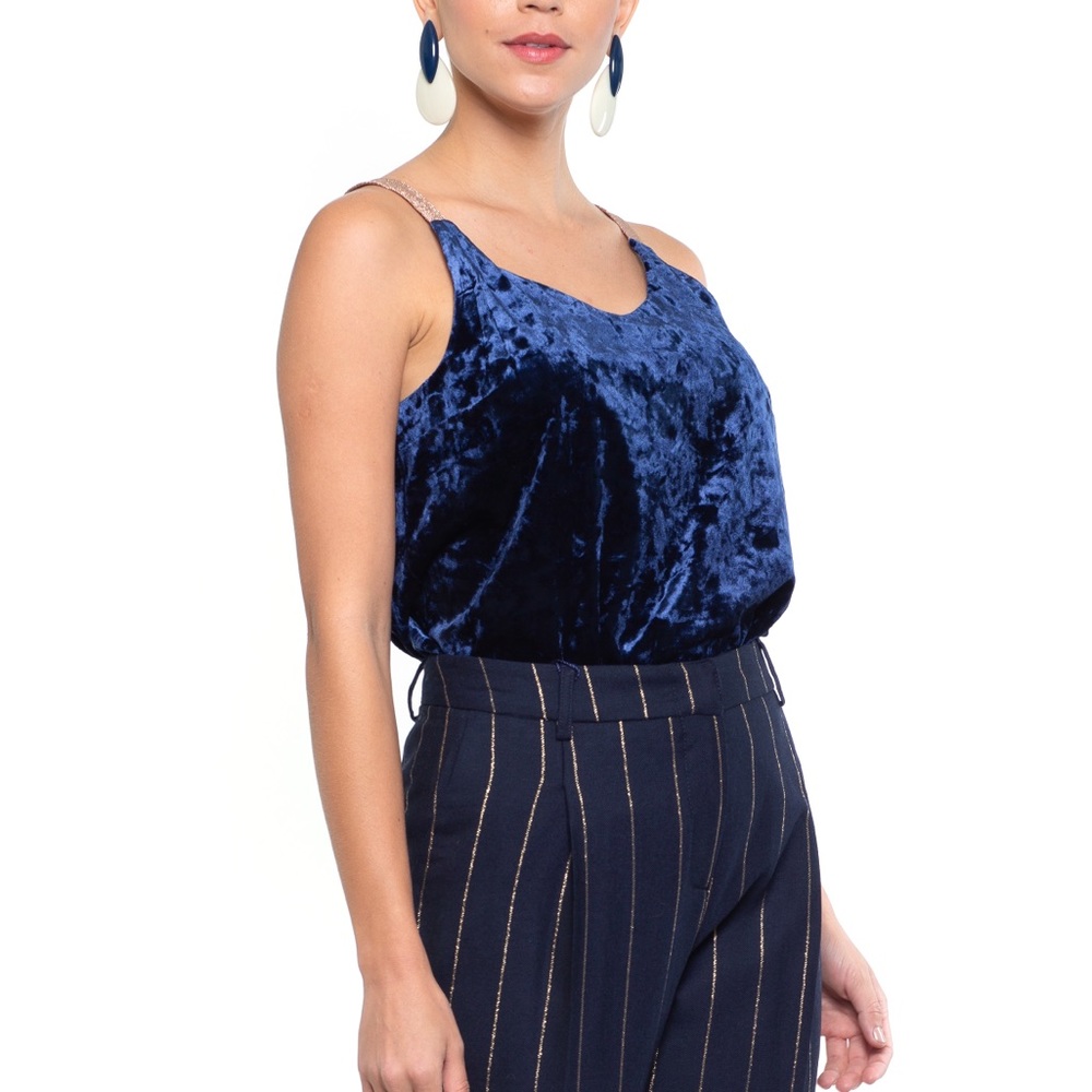Top Gina by Vilagallo in navy + golden straps
